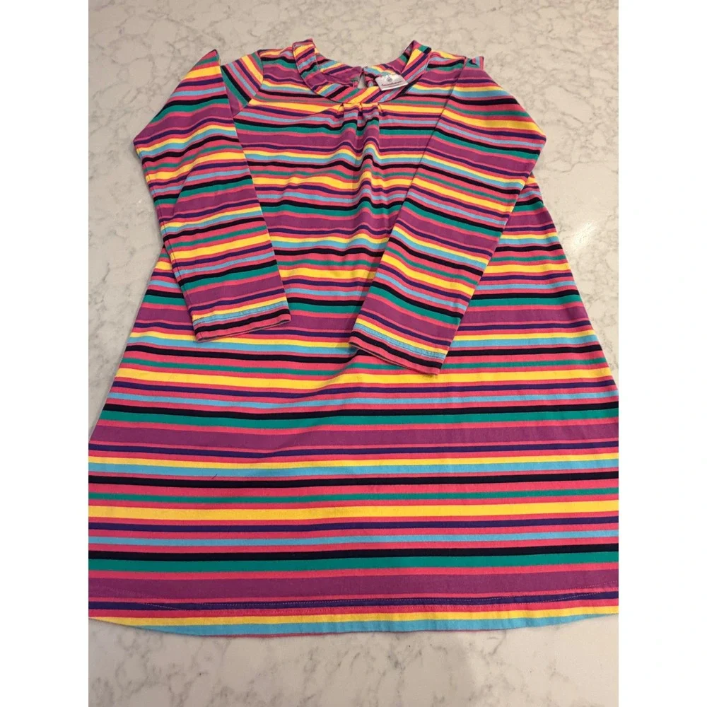 Hanna Andersson Girls Multi Color Stripe Long Sleeve Cotton Dress Size 150
